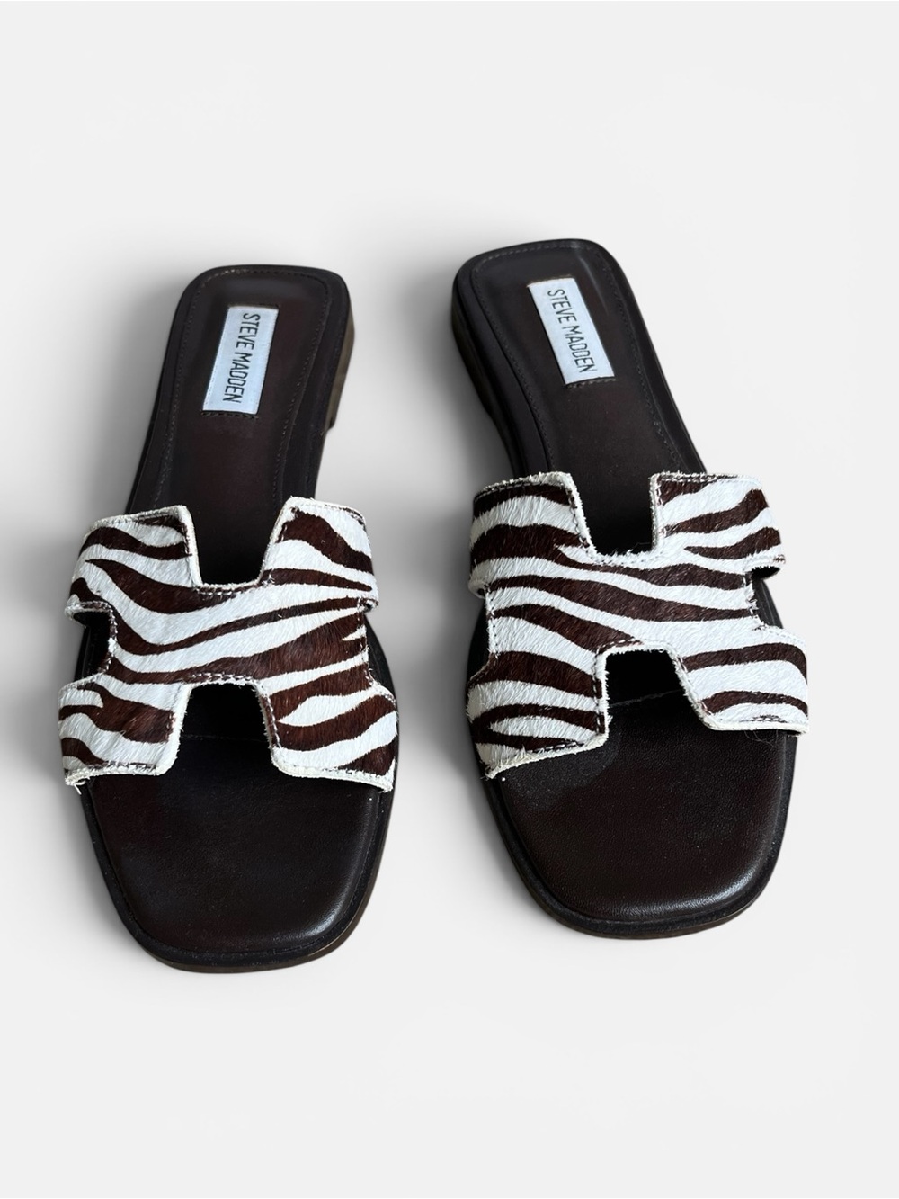 Steve Madden Zebra Print Slide Sandals - Brown & White